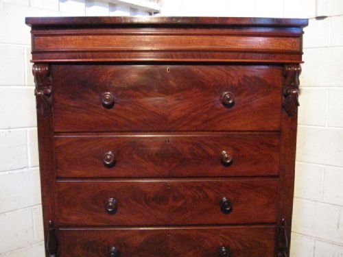 fig 1. SUPERB ANTIQUE VICTORIAN FIGURED MAHOGANY SCOTCH CHEST OF DRAWERS C1860