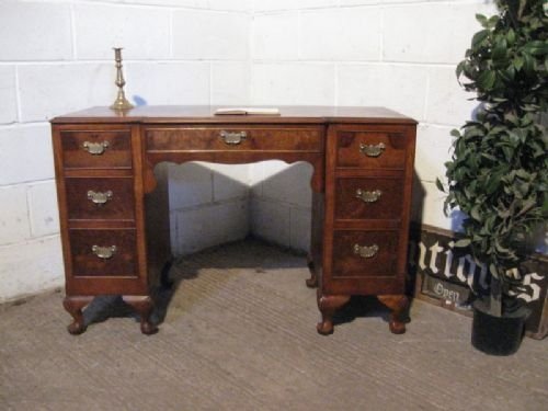 Antique Edwardian Walnut Pedastal Writing Desk Queen Anne Style C1900