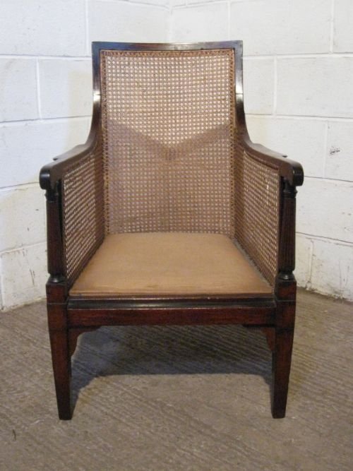 fig 1. LOVELY ANTIQUE REGENCY MAHOGANY BERGERE SAON CHAIR C1800