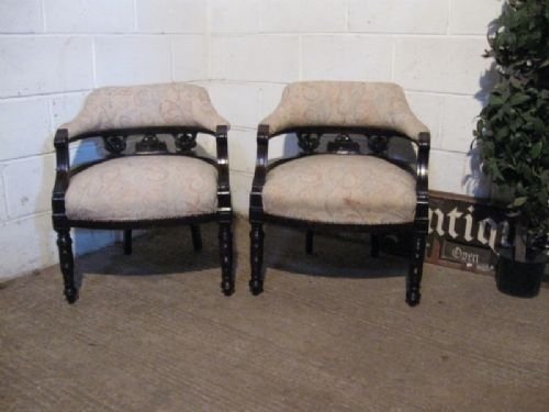 Lovely Pair Antique Art Nouveay Mahogany Tub Chairs C1890