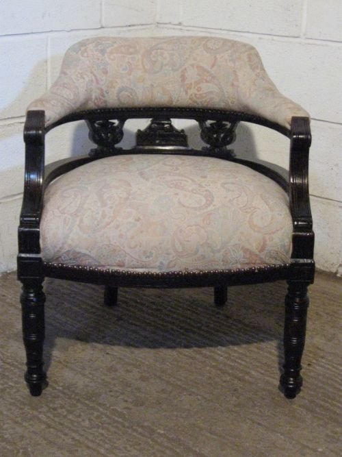 fig 1. LOVELY PAIR ANTIQUE ART NOUVEAY MAHOGANY TUB CHAIRS C1890