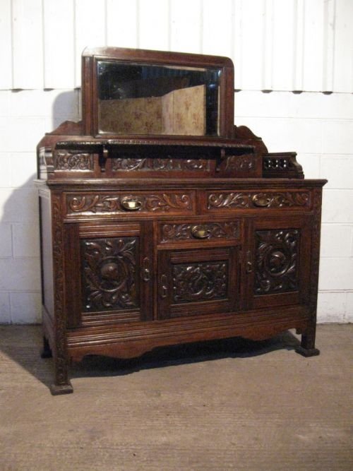 Antique Victorian Carved Oak Sideboard Chiffonier C1880