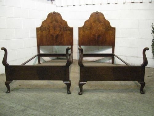 Superb Pair Antique Edwardian Burr Walnut Single Bedsteads C1900