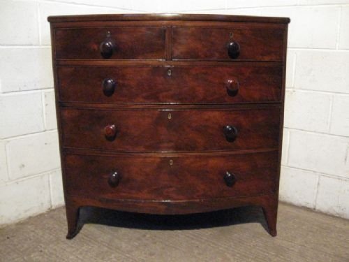fig 1. ANTIQUE REGENCY BOW FRONTE MAHOGANY CHEST OF DRAWERS C1800