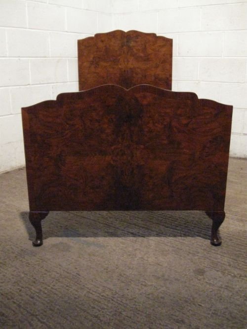 fig 1. LOVELY PAIR OF ANTIQUE EDWARDIAN BURR WALNUT SINGLE BED STEADS C1900