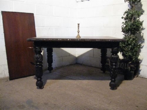 Stunning Antique Victorian Jacobean Revival Solid Carved Oak Wind Out Table C1880