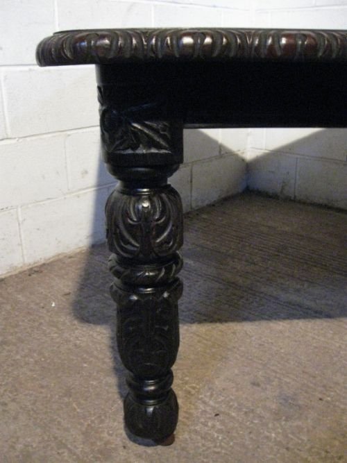 fig 1. STUNNING ANTIQUE VICTORIAN JACOBEAN REVIVAL SOLID CARVED OAK WIND OUT TABLE C1880