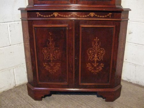 fig 1. ANTIQUE EDWARDIAN INLAID MAHOGANY FULL HEIGHT CORNER BOOKCASE DISPLAY CABINET C1900 WDB180/29.10