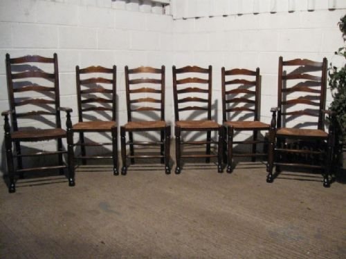 Set Six Antique Victorian Country Oak Ladder Back Dining Chairs C1860 Wdb160/1.11