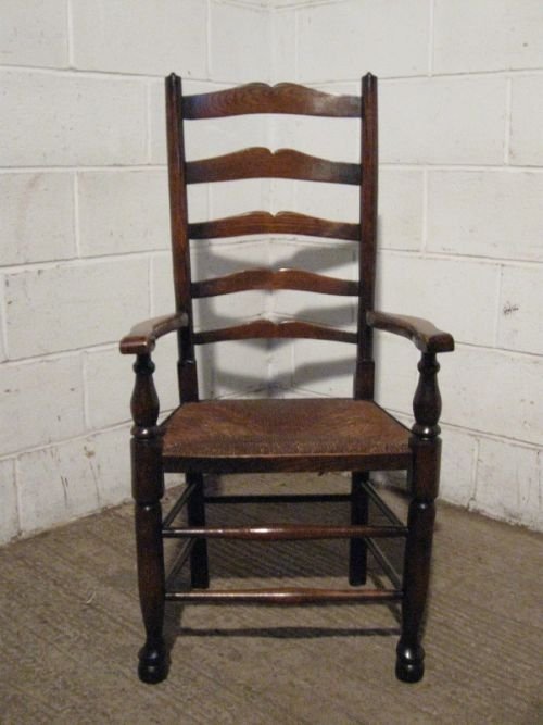 fig 1. SET SIX ANTIQUE VICTORIAN COUNTRY OAK LADDER BACK DINING CHAIRS C1860 WDB160/1.11