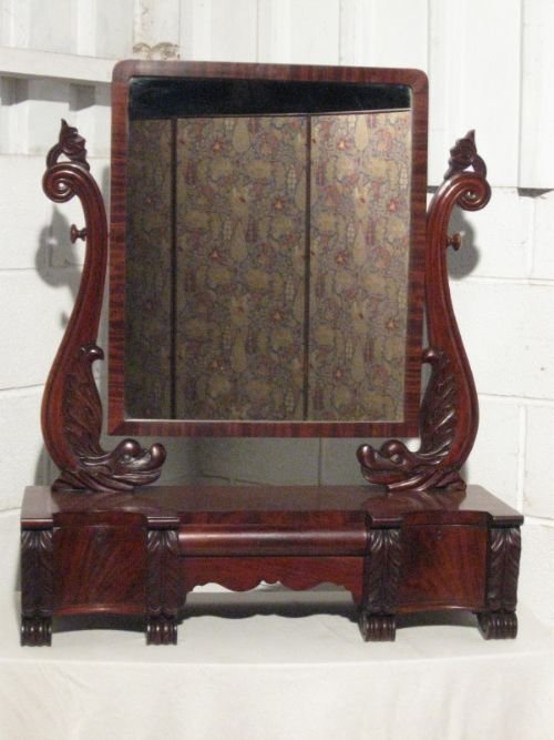 Handsome Large (38" High) Antique William 1v  Serpentine Mahogany Toilet Mirror C1820 Wdb130/1.11