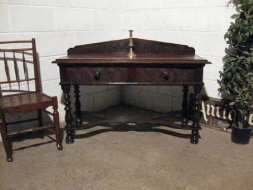 fig 1. LARGE ANTIQUE EARLY VICTORIAN CARVED COUNTRY OAK JOINED SIDE TABLE C1830 WDB130/2.11