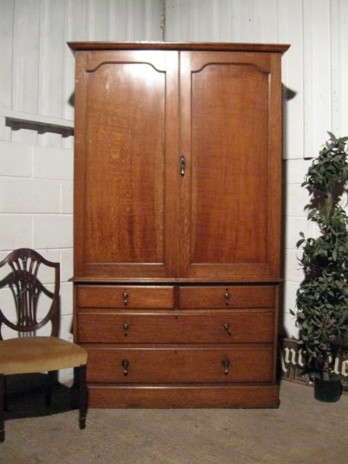 Antique Edwardian Solid Oak Wardrobe Clothes Press Armoire C1900 Ewdb180/9.11