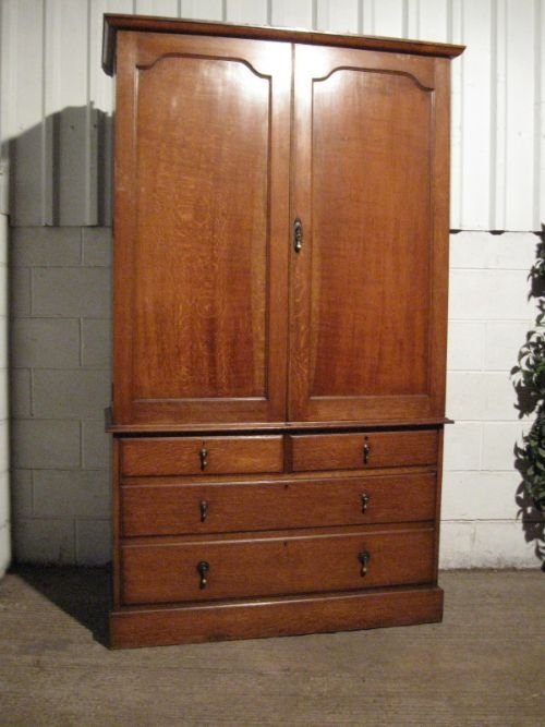 fig 1. ANTIQUE EDWARDIAN SOLID OAK WARDROBE CLOTHES PRESS ARMOIRE C1900 EWDB180/9.11