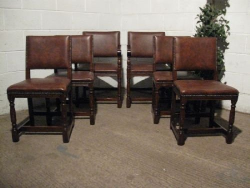 Superb Set Six Antique Edwardian Jacobean Solid Oak Dining Chairs C1900