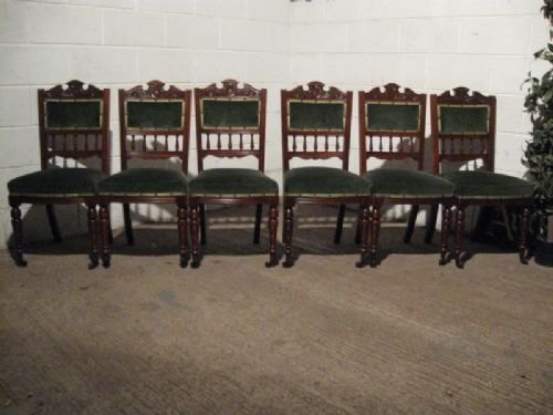 Set Six Antique Victorian Art Nouveau Carved Walnut Dining Chairs C1890 Wdb90/9.11