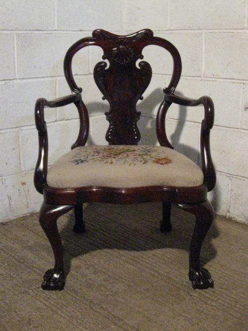 fig 1. ANTIQUE CHIPPENDALE MAHOGANY OPEN ARM CHAIR C1860 WDB90/11.11