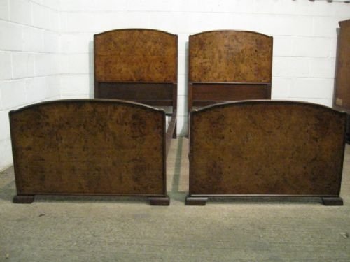 Lovely Pair Antique Art Deco Burr Walnut Single Bed Steads C1920 P75/12.11