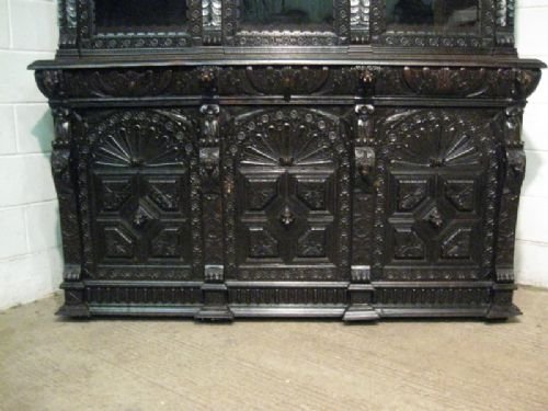 fig 1. SUPERB LARGE ANTIQUE VICTORIAN CARVED OAK LIBRARY BOOKCASE DISPLAY CABINET C1860 WDB100/3.12