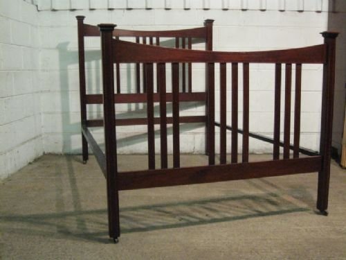 Antique Edwardian Arts & Crafts Inlaid Mahogany Double Bedstead C1900 Wdb55/6.12