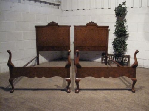 Lovely Pair Antique Burr Walnut Single Bedsteads C1900 Wdb80/18.12