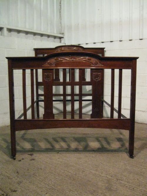Antique Victorian Art Nouveau Walnut Double Bedstead C1890 Jm4240/5.1