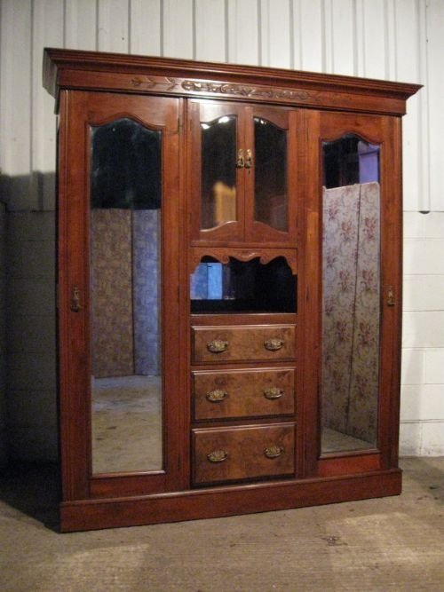 Antique Edwardian Mahogany & Walnut Princess Triple Wardrobe Compactum C1890 Wdb240/5.11