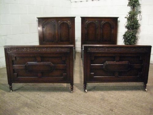 Antique Pair Edwardian Jacobean Oak Single Bedsteads C1900 Wjm160/5.11
