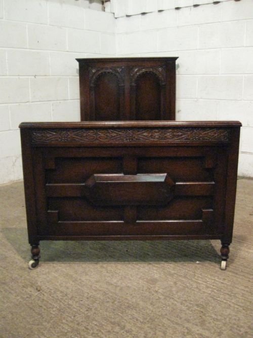 fig 1. ANTIQUE PAIR EDWARDIAN JACOBEAN OAK SINGLE BEDSTEADS C1900 WJM160/5.11