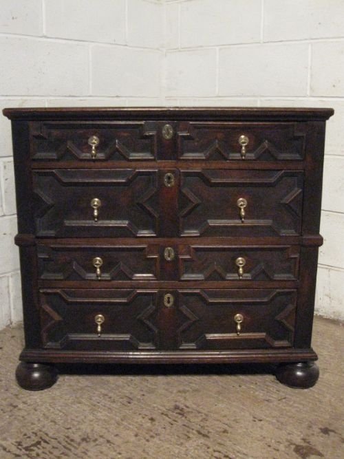 Antique Early Victorian Jacobean Geometric Oak Chest of Drawers C1830 Wdb380/13.1