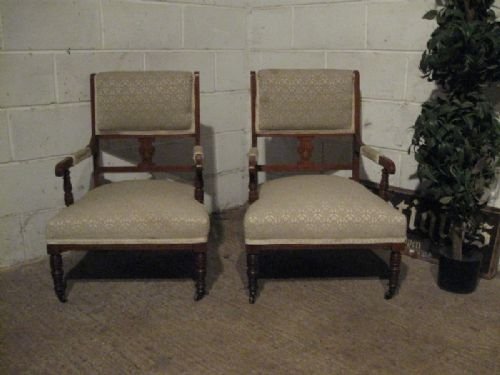 Superb Pair Antique Edwardian Inlaid Mahogany Open Armchairs C1900 Wdb145/14.1