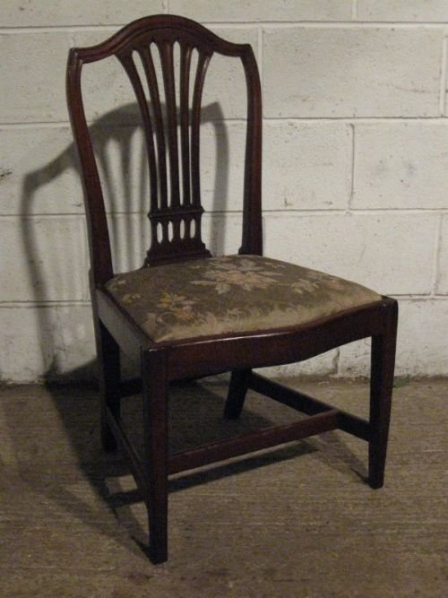 fig 1. ANTIQUE PAIR GEORGIAN MAHOGANY SHIELD BACK SIDE HALL CHAIRS C1780 WDB60/21.1
