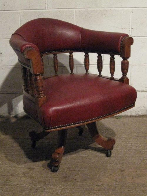 Antique Edwardian Oak Tub Swivel Desk Chair C1900 Wdb75/21.1