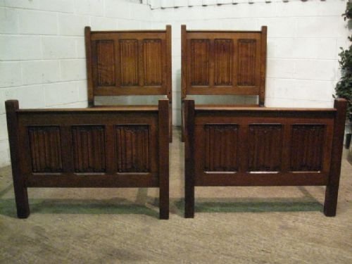 Antique Pair Arts & Crafts Solid Oak Single Beds C1890 Wdb150/21.1