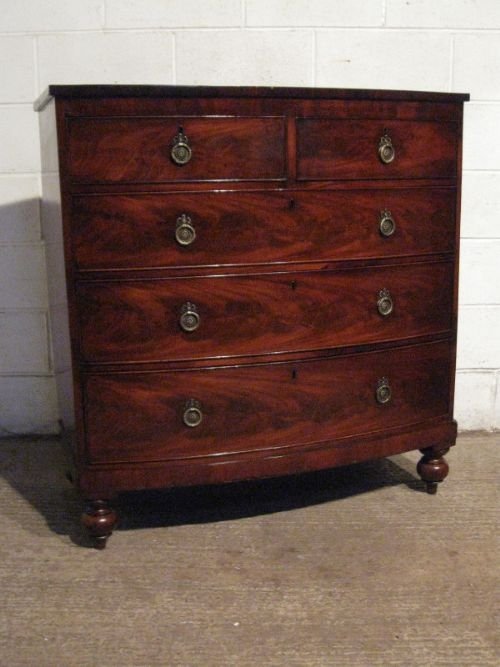 Antique William 1v Bow Fronted Mahogany Chest of Drawers C1830 E25.1wdb140/24.1