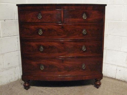 fig 1. ANTIQUE WILLIAM 1V BOW FRONTED MAHOGANY CHEST OF DRAWERS C1830 E25.1WDB140/24.1