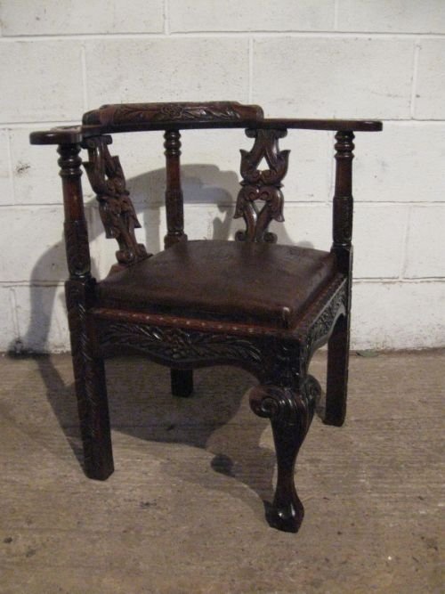 Antique Victorian Carved Oak Corner Chair C1880 Wdb4600/29.1
