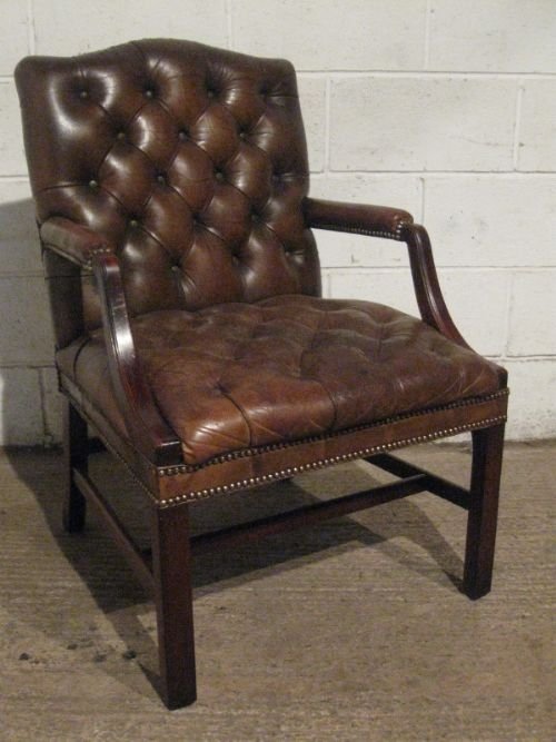 Antique Edwardian Leather Button Down Library Desk Chair E.8.2/wdb80/7.2