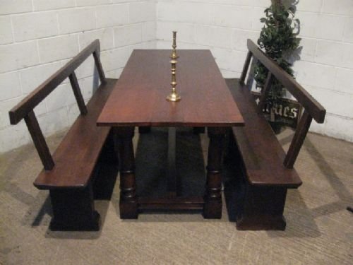 Superb Pair Antique Victorian Solid Oak Peg Joined Benches C1860 Wdb250/17.2