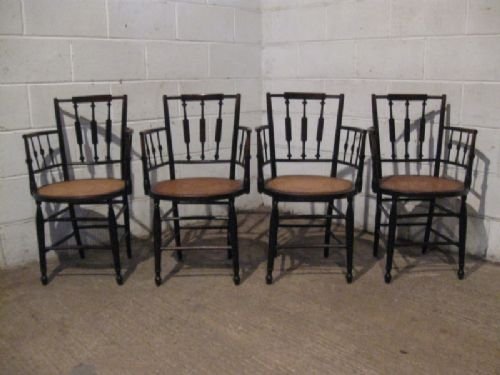 Superb Set Four Antique Victorian Arts & Crafts Oak Elbow Dining Chairs C1880 Wdb200/22.2