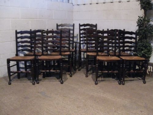 Set Ten Antique Victorian Oak Ladder Back Chairs C1880 Wdb320/4.3