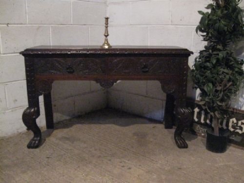 Antique Victorian Gothic Carved Oak Side Table Desk C1860 Wdb160/4.3