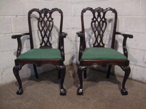 Superb Pair Antique Victorian Chippendale Mahogany Chairs C1880 Wdb130/9.3