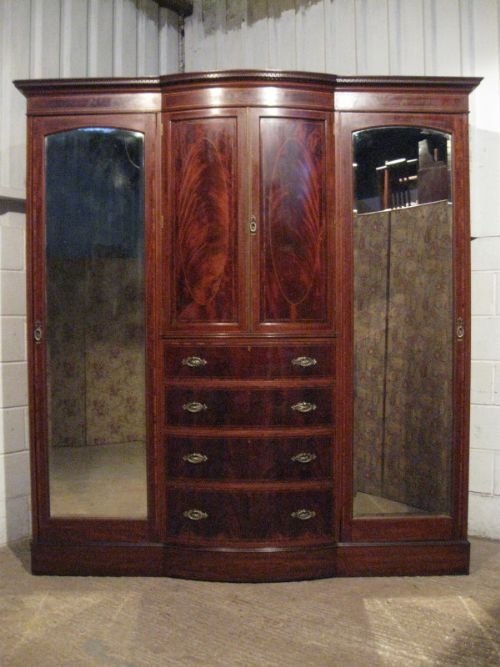 Lovely Antique Edwardian Mahogany Triple Wardrobe Compactum C1900 Wdb340/9.3