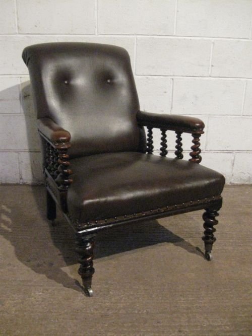 Antique Victorian Mahogany Library Chair with Mahogany Spiral Turnings C1880 Wdb120/11.3