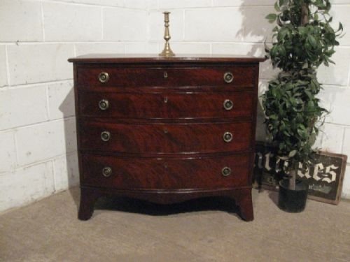 fig 1. ANTIQUE SMALL REGENCY MAHOGANY BOW FRONTED CHEST OF DRAWERS C1800 WDB220/17.3