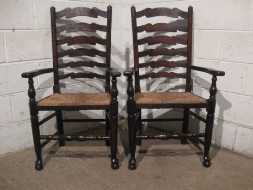 fig 1. SET SIX ANTIQUE VICTORIAN OAK LADDER BACK DINING CHAIRS WITH TWO ELBOW CHAIRS C1880 WDB150/19.3