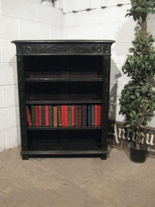 Antique Victorian Gothic Carved Oak Small Open Bookcase C1860 Wdb90/24.3