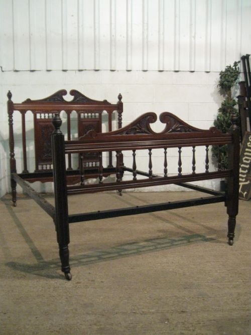 Superb Antique Victorian Art Nouveau Mahogany Double Bed Stead C1890 Wdb125/30.3