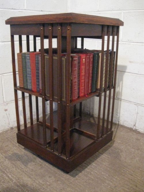 Antique Edwardian Mahogany & Burr Walnut Inlaid Revolving Bookcase C1900 Prv120/6.4